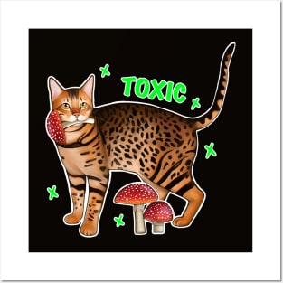 Toxic bengal cat with mushrooms Posters and Art